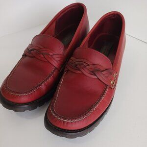 Women’s Loafer BASS SZ 7M Red Leather Comfort Shoe Flats